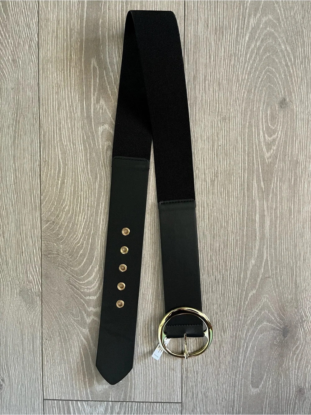 Target Black Elastic Women’s Belt with Gold Round Buckle